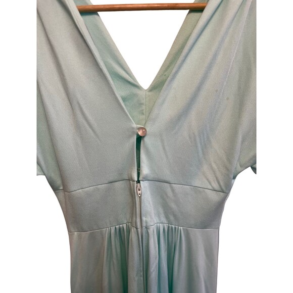 Vintage‎ 70s Dress Evening Gown Mint Green Long Maxi V Neck Empire Waist Flowy S - Picture 2 of 16